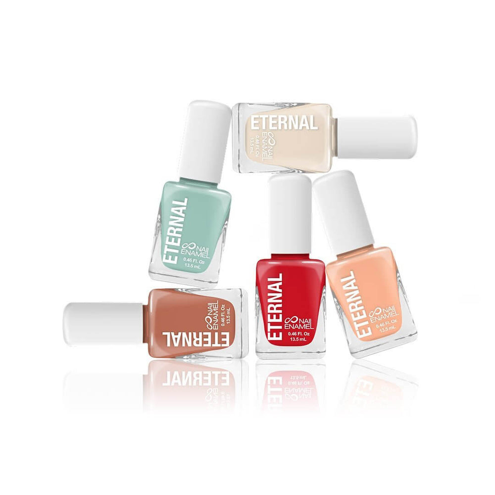 
            
                Load image into Gallery viewer, Nail Polish Collection of 4 Bottles Green Pistacho Nude Toffee Coffee Classic Red Neutral Challenge Peach Flamingo Color Eternal Cosmetics 13.5 ml/0.46 fl.oz
            
        